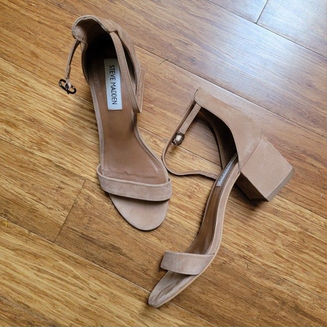 Nude block-heel sandals with ankle strap size 7