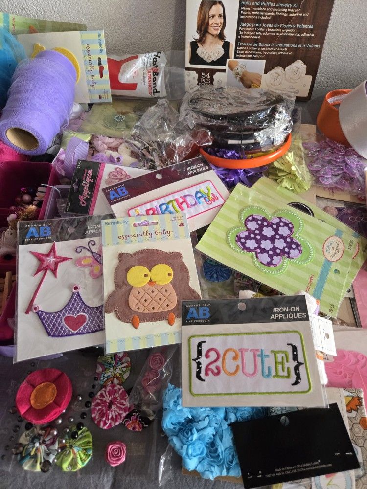 Assorted Ribbons, Headbands, Tulle Fabrics, and Decorative Items – Over $200 Value!
