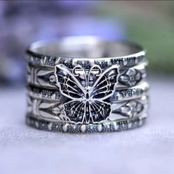 5pcs/set Retro Men's Stackable Butterfly Pattern Ring