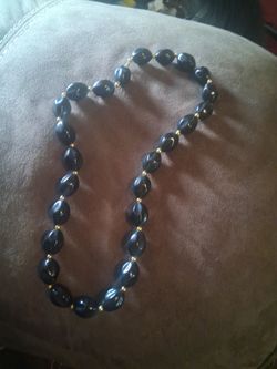 Dark Blue Beaded Necklace with Gold Spacers