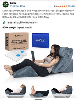 Lunix 4pcs Orthopedic Bed Wedge Pillow Set, Post Surgery Memory Foam for Back, Knee, Leg Pain Relief, Sitting Pillow for Sleeping, Acid Reflux, GERD, 