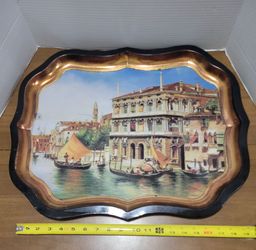 Large Serving Tray Tin Metal Venice Grand Canal Italy 21.25 x 17 in
