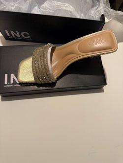 INC International Concepts Gold Rhinestone Slide Sandals