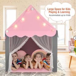 Kids Playhouse Tent Large Castle Fairy Tent Gift w/Star Lights Mat