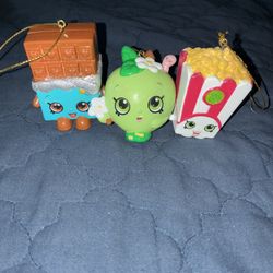 Shopkin’ss  Ornaents       Cheeky  Chocolate,  ,  Apple Blossom,   and  Poppy Corn
