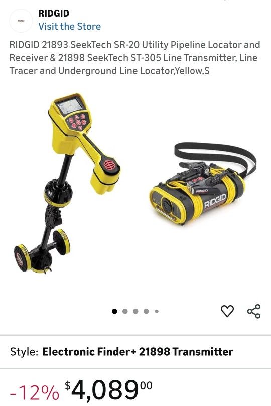 RIDGID
RIDGID
Visit the Store
RIDGID 21893 SeekTech SR-20 Utility Pipeline Locator and Receiver & 21898 SeekTech ST-305 Line Transmitter, Line Tracer 