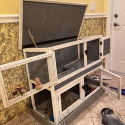 Hutch for 2 Rabbits, Huge 30 Lb Bail Of Hay, Food, Accessories and Carrier 