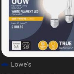 60w White Filment Led Dimmable Soft White 2 Bulbs