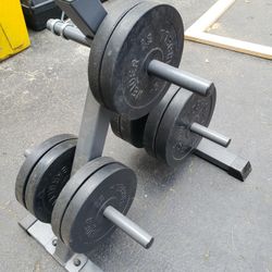 Various Weights & Bars Including Olympic Size