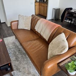 Modern Brown Leather Couch 