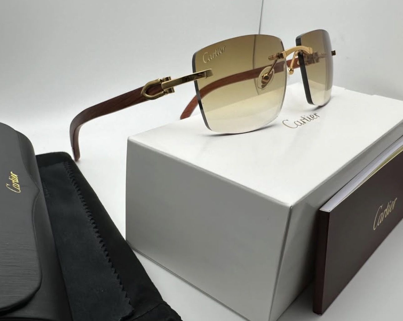 Cartier Wood Vintage Gold/Brown Buffalo Horn Buffs Glasses