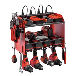 CCCEI Modular Power Tool Organizer Wall Mount with Charging Station. Garage Drill Storage Shelf with Hooks, Heavy Duty Rack, Tool Battery Holder Built