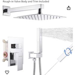 Shower Faucets Sets Complete Chrome Shower System 10 inches Rainfall Shower Head with 2 in 1 Handheld, Shower Faucet Fixture Combo Set for Bathroom Ro