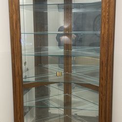 Solid Oak Corner Curio Cabinet