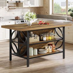 63" Kitchen Island with Storage, 2-Tier Kitchen Bar Table with Large Worktop