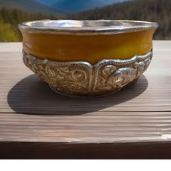 Stunning vintage Medium Size Hand  Carved Traditional Tibetan Rice Wine & Butter Tea Cup 4.5”inch Wide & 2.5”inch Tall.