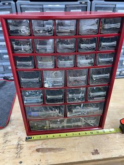 Red Multi-Drawer Hardware Organizer with Hardware