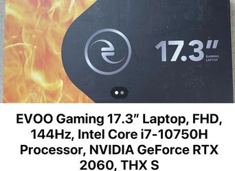EVOO Gaming 17.3" Laptop, FHD, 144Hz, Intel Core i7-10750H Processor, NVIDIA GeForce RTX 2060, THX S