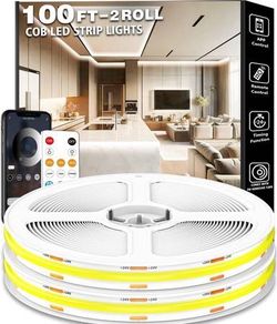 new 100FT COB Led Strip Lights, Uniform 6500K COB Rope Light,Bright Daylight White Lights,High Density,App/Remote Control,Indoor 24V Cuttable Cabinet 