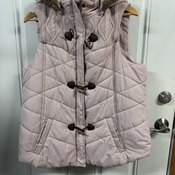 Maurices Pink Puffer Vest with Faux Fur Hood  Size 16