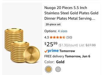 Nouvgo 20pc gold 5.5 dessert plate