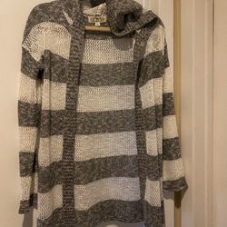 Pink Rose Long Cardigan Sweater With Hood 