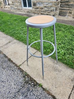 Metal Lab Stool with Wood Seat