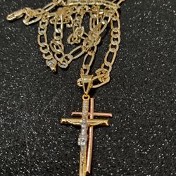 Three Toned Cross W Chain