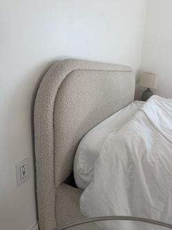 Queen size cream bouclé bed frame