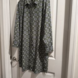 Appleseed's Olive and White Patterned button up dress w/belt size 16p