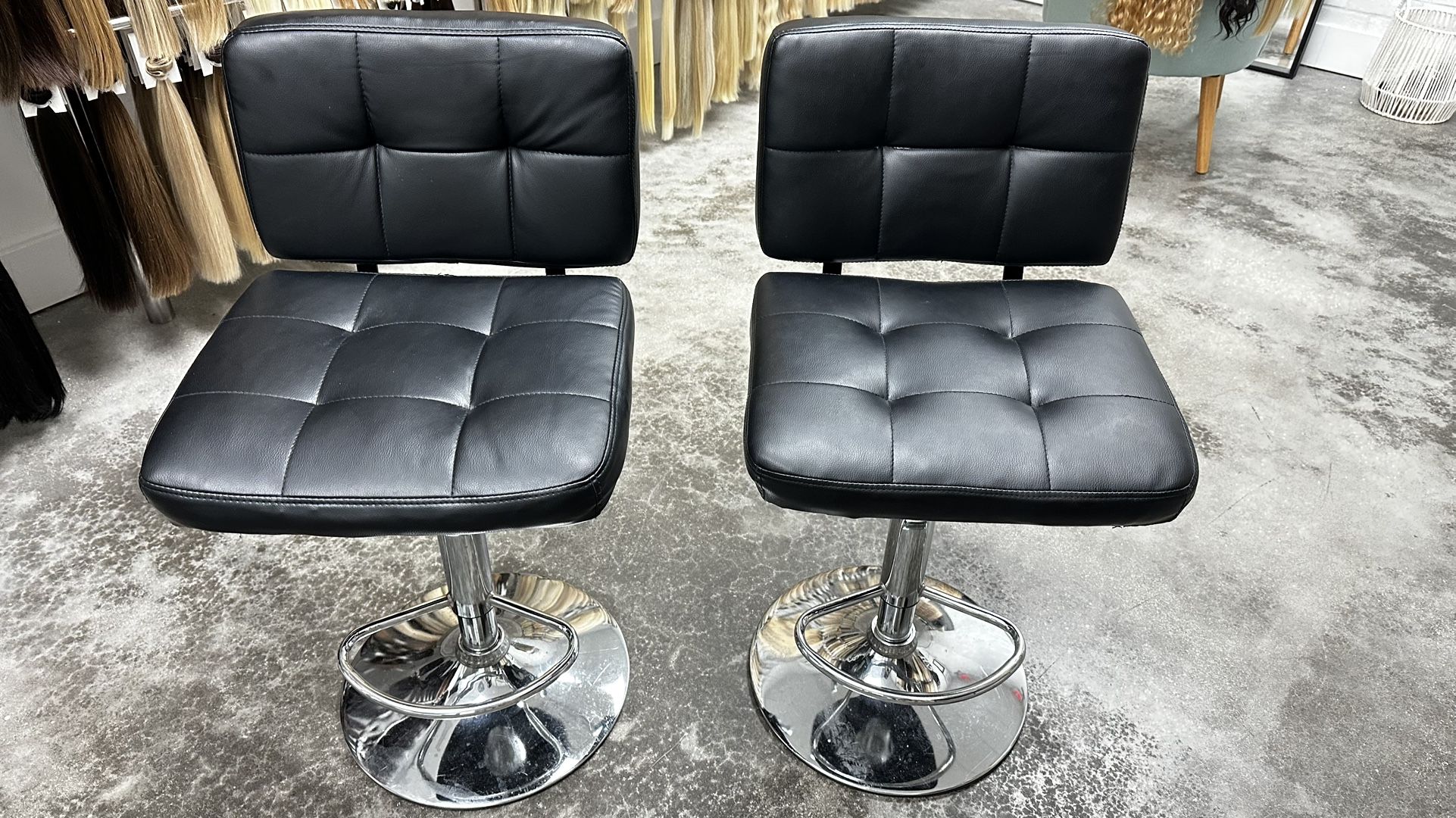 Black Faux - Leather Swivel Stool
