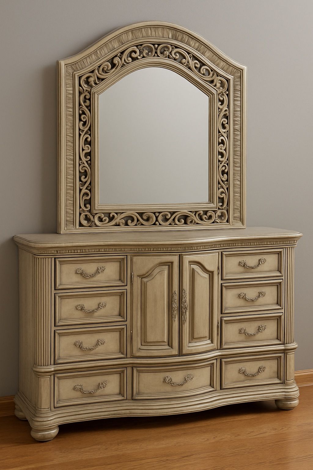 Hard Wynwood & Travertine Dresser With Mirror