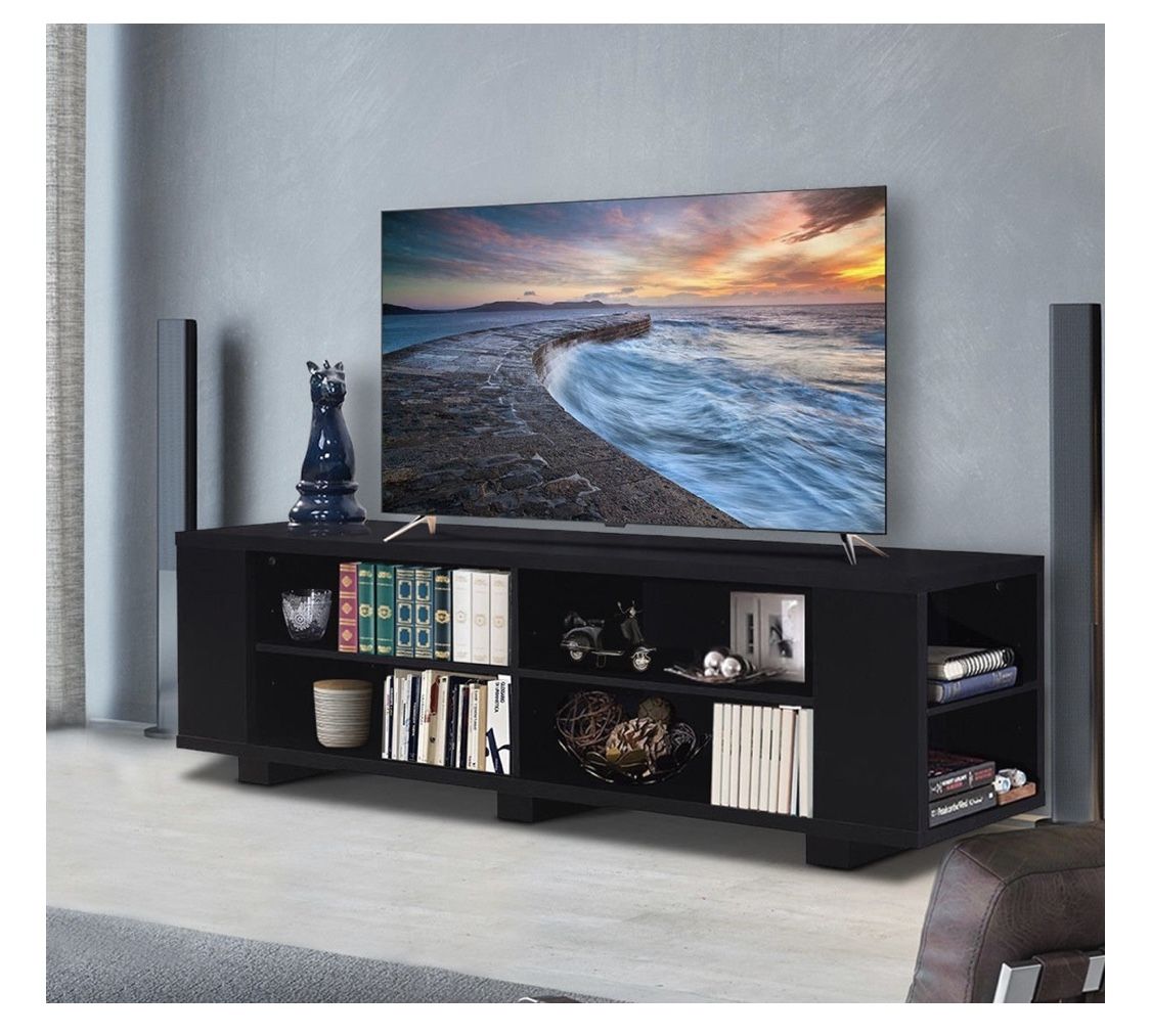 59" Console Storage Entertainment Media Wood Tv Stand-Black
