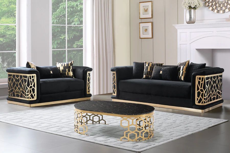 Sofa and Loveseat Black Velvet, New Especial price