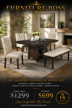 Dining Table Furniture - Dark wooden table | Beige dining chairs
