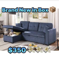 Blue Corduroy Sofa Bed Sectional Brand New In Box ‼️