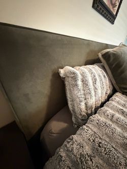 Dark Upholstered Bed Frame with Headboard ($200 obo)