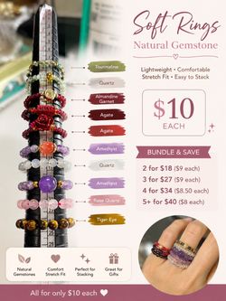 Natural Gemstone Soft Stretch Rings – $10 Each 💕💎