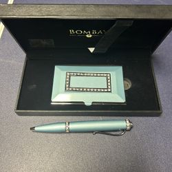 Bombay Blue Pearl Pen And Card Holder NEW