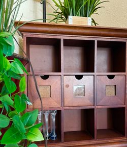 Vintage Wood 9-Cube Storage Organizer / Apothecary Style Cabinet