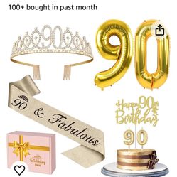 90th Birthday Decorations For Women Gold