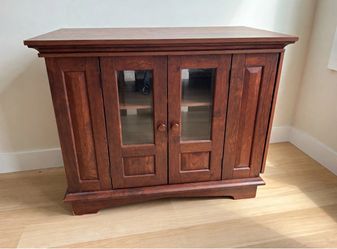 Wood TV Stand Cabinet with Glass Doors