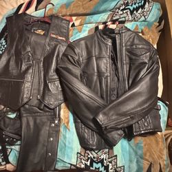 Harley Leather Jacket, Chaps and Vest