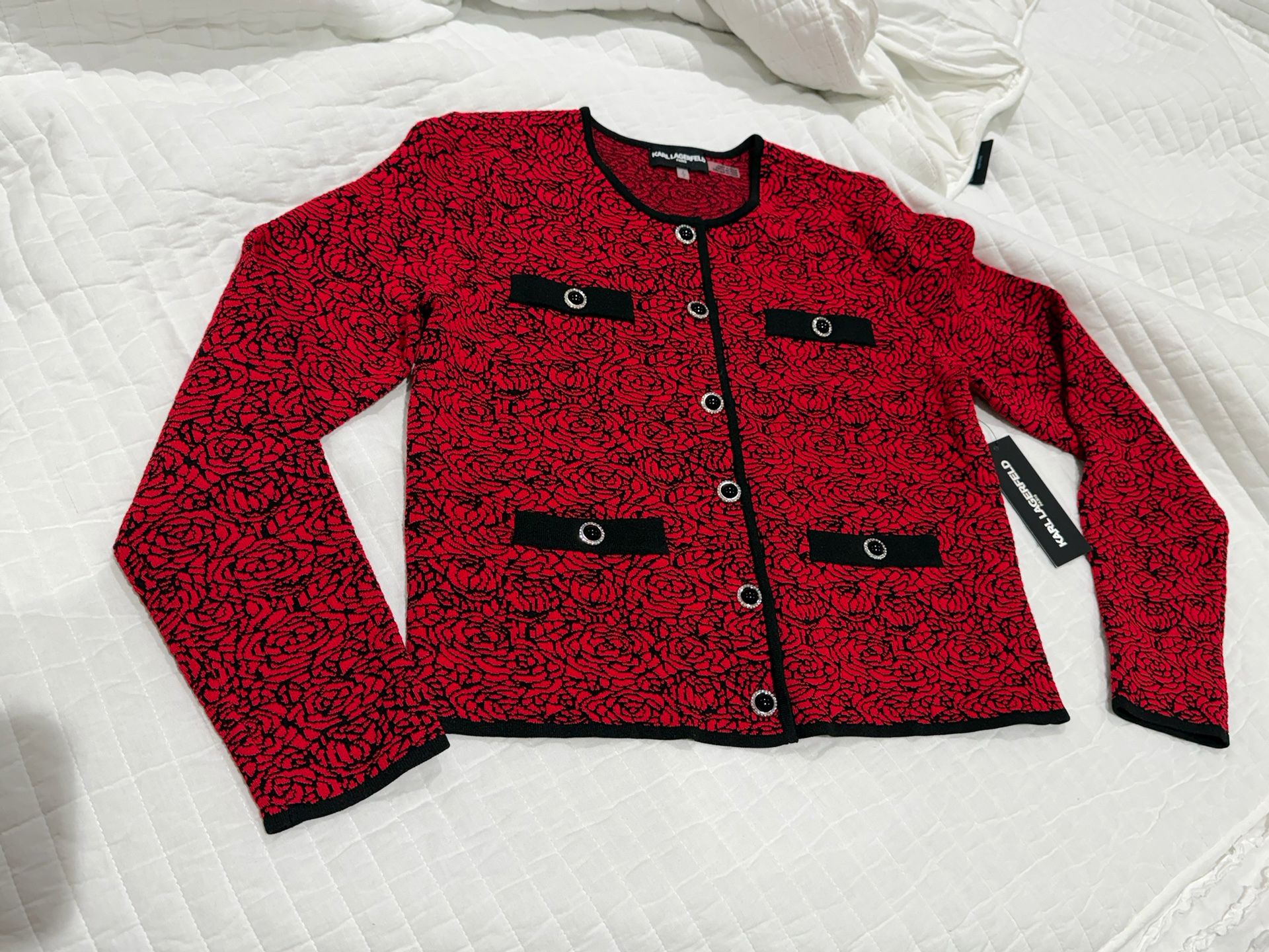 Karl Lagerfeld Red And Black Cardigan
