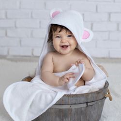 2 100% organic Bamboo  Baby Towel -pink Bear Ears 