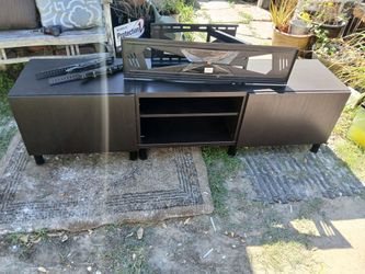 Black TV Stand Media Console with Shelves