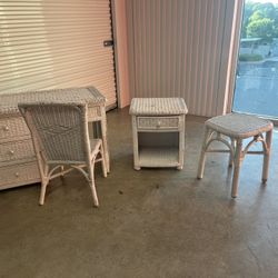 Wicker Desk W/chair & 2 Tables