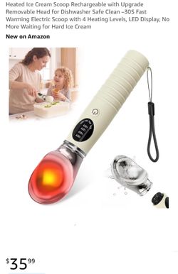 Rechargeable heated ice cream scooper