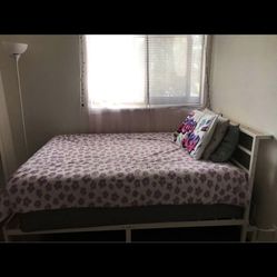 Full Size Bed Frame AND MATTRESS AN BOXSPRING great Condition LIKE NEW with Storage An POWER SOURCE 