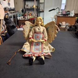 House Of Lloyd Christmas Folk Angel 13" Shelf Sitter Doll Ornament - Facebook, Hands & Feet & The Body Is Weighted W/Sand, Vintage 1996